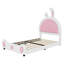 Lit plateforme tapissier simple blanc et rose avec tête de lit en forme de lapin