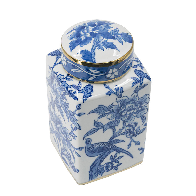 Pot en porcelaine bleue et blanche 5,5 x 5,5 x 5,5 po