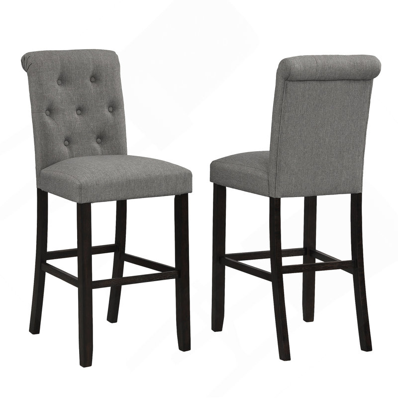 Tabouret de bar en bois massif Leviton, ensemble de 2, Gris