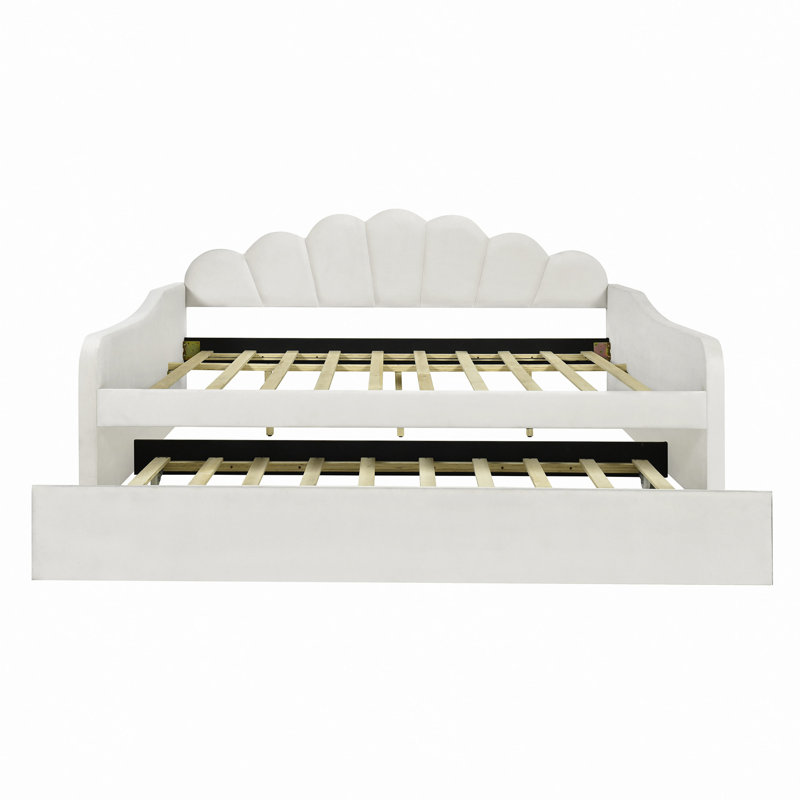 Upholstered Velvet Tufted Daybed with Trundle, White