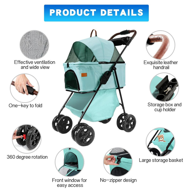 Foldable Pet Stroller, Blue