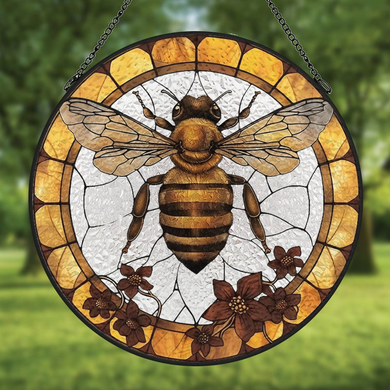 Verre teinté abeille avec fleurs, 6,3 x 6,3 po (16 x 16 cm)