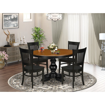 Ensemble de table de cuisine ovale 5 pièces avec table de salle à manger extensible, comprenant 4 chaises de cuisine modernes en bois avec dossier à lattes, noir