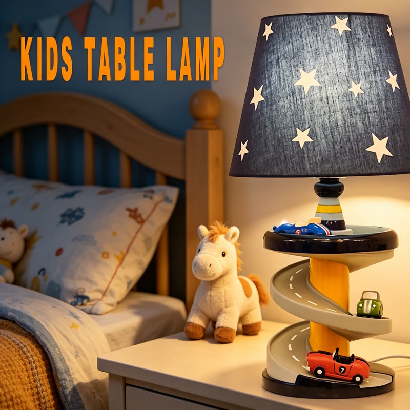 Lampe de bureau 14 pouces, style route de course pour enfants, lampe de table de chevet pour chambre d'enfant, ampoule à DEL avec design Speed Track