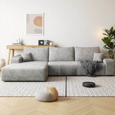 107" Cloud L-Shape Sectional Sofa Plush Corduroy Fabric Modular Couch with Left Chaise, Deep Seat Upholstered Couches for Living Room, No Assembly Req