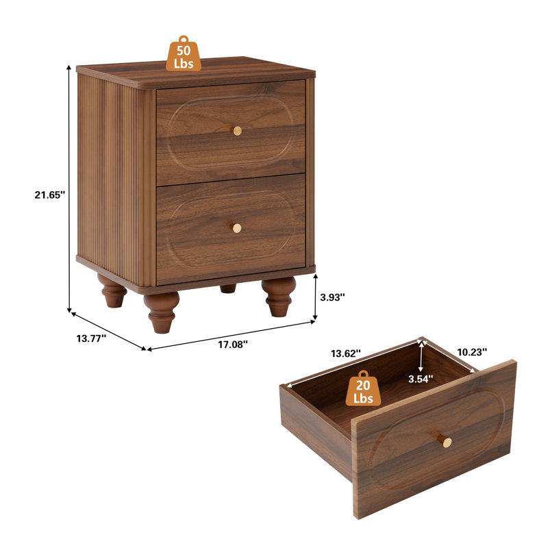 Table de chevet 2 tiroirs Dorth, Walnut, 1
