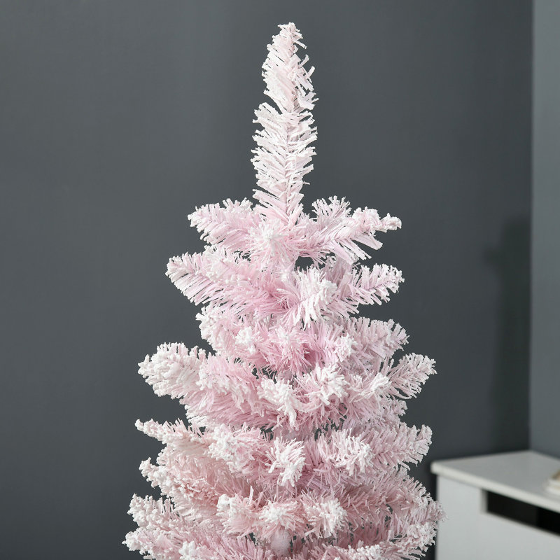 Arbre de Noël artificiel enneigé 5 pi, arbre de Noël mince avec branches réalistes et base en plastique pour décoration d'intérieur