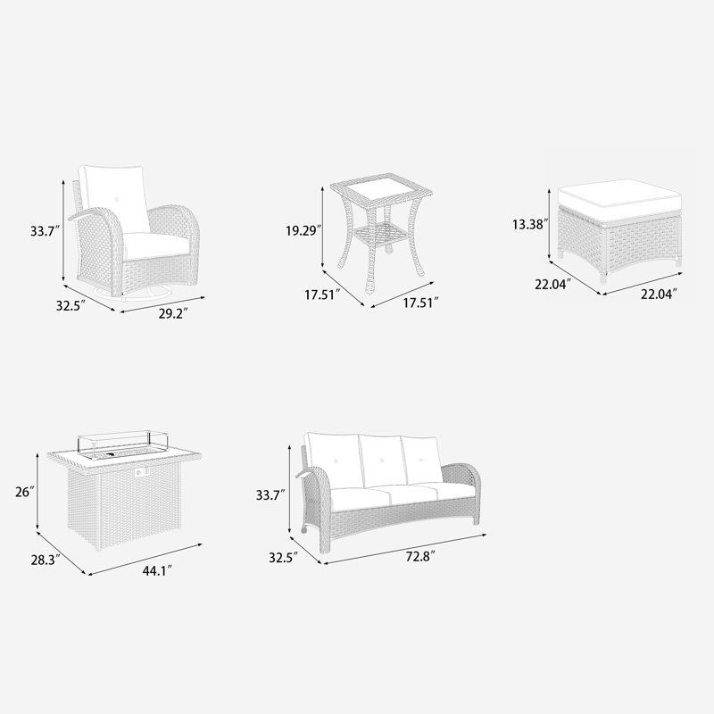 Gainford 7 - Person Patio Conversation Set with Cushions, Beige, Black