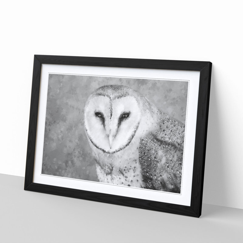Barn Owl - Single Picture Frame Painting on MDF, Black, 45cm H x 63cm W x 2cm D