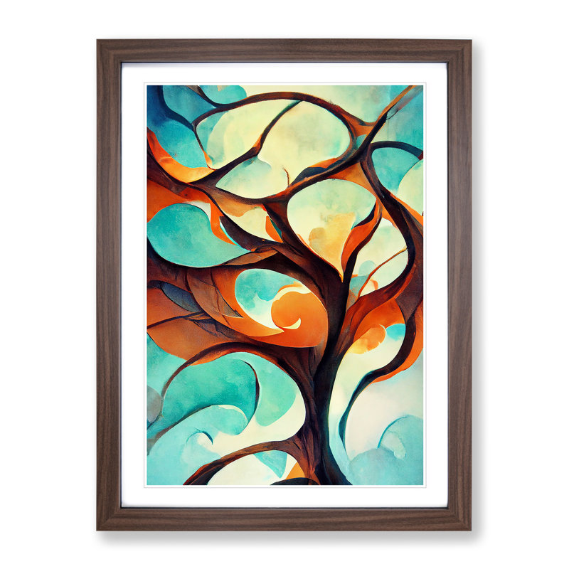 Tree Abstract Art No.2 - Single Picture Frame Painting, 64cm H x 46cm W x 2cm D, Walnut Framed