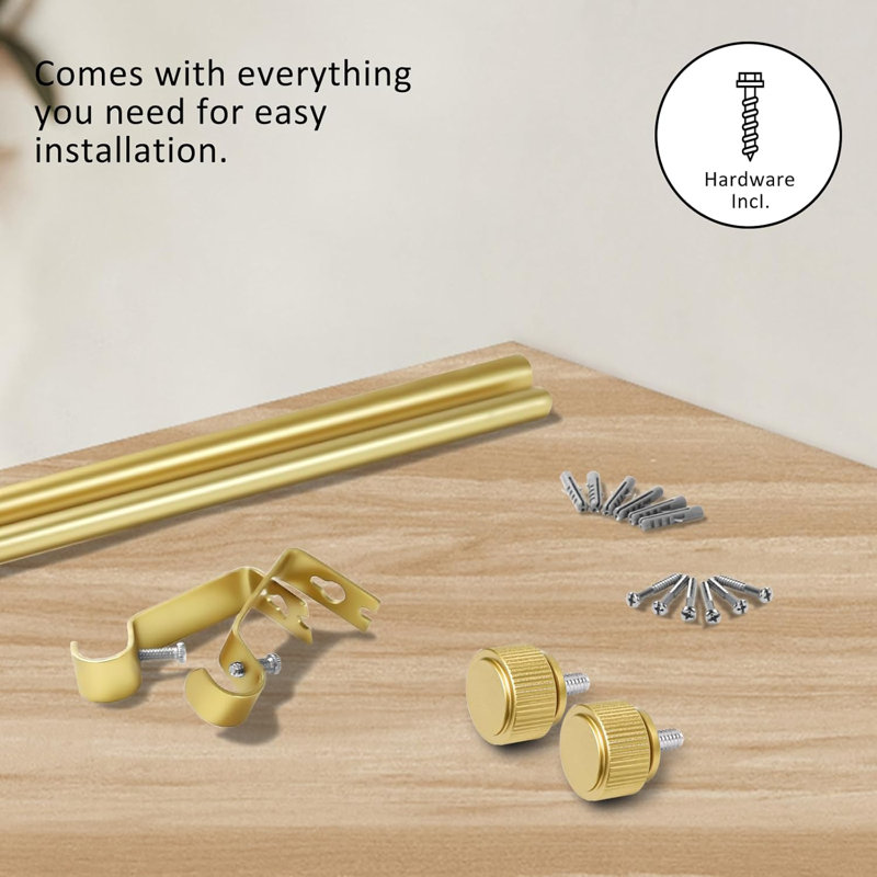 Ensemble de tringle à rideaux simple ajustable de 5/8 po de diamètre avec embouts de poignee, 48" - 84", Or mat