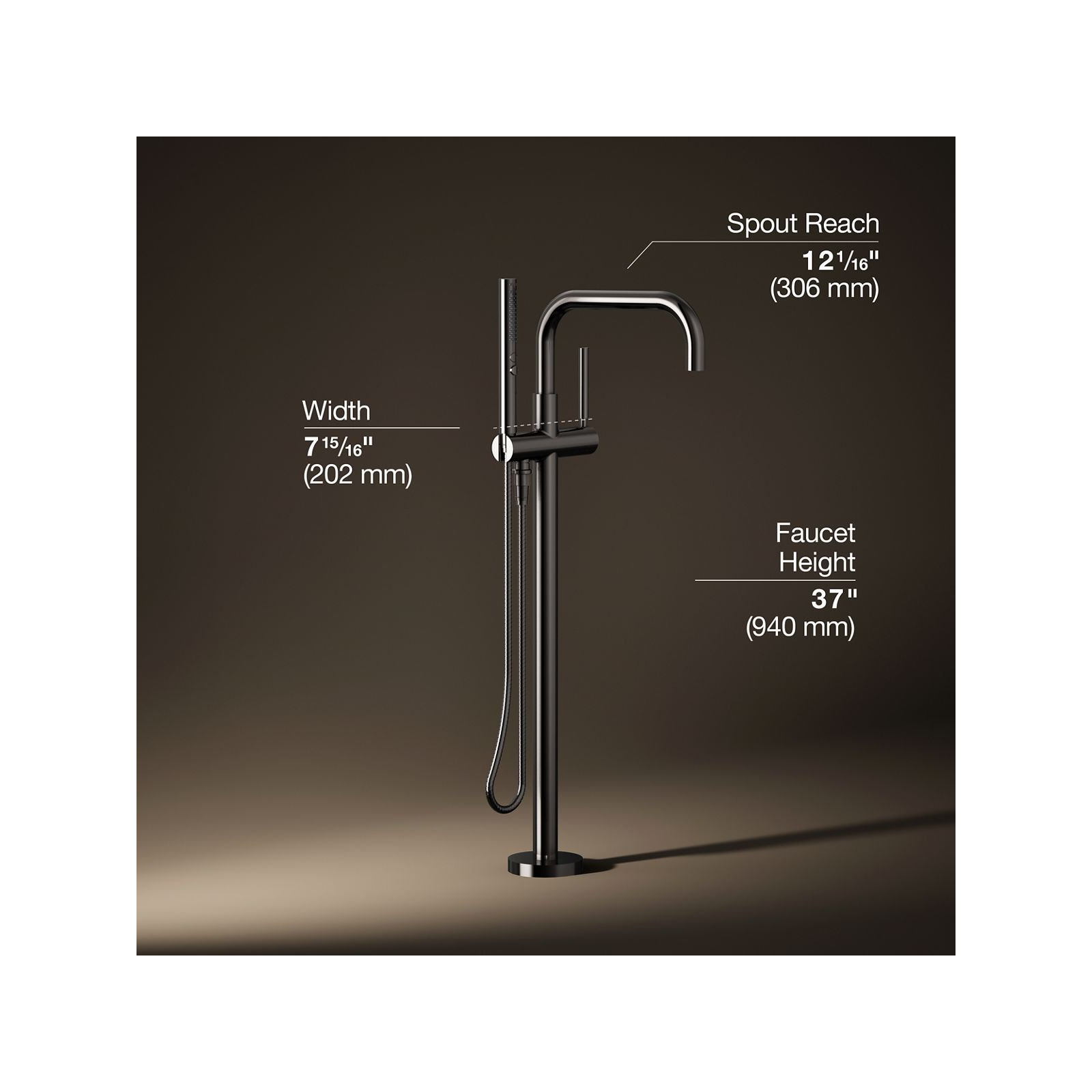 Purist Floor-Mount Bath Filler Trim with Handshower, Vibrant Titanium