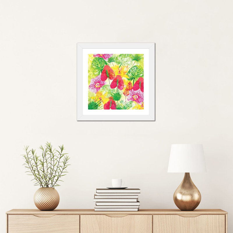 Fleurs tropicales par Sara Berrenson - reproduction d'art, Papier encadré blanc, Blanc, H 16 po x l 16 po x p 1 po