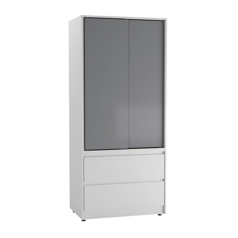 Solid Wood Wardrobe, White/Grey