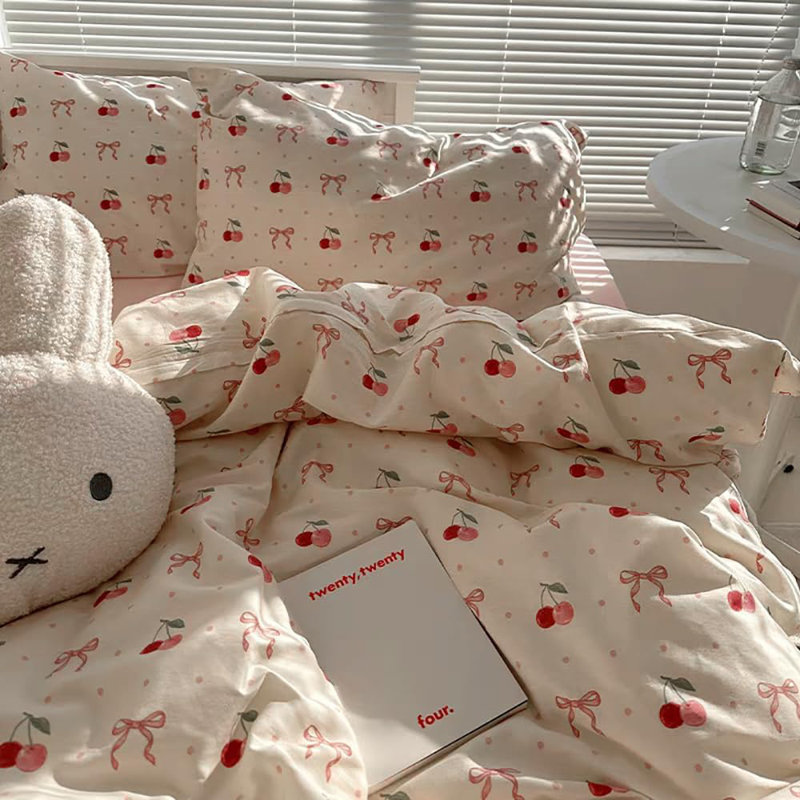 Ensemble de housse de couette rose Ensemble de literie en coton esthétique, Queen Duvet Cover + 2 PIllowcases