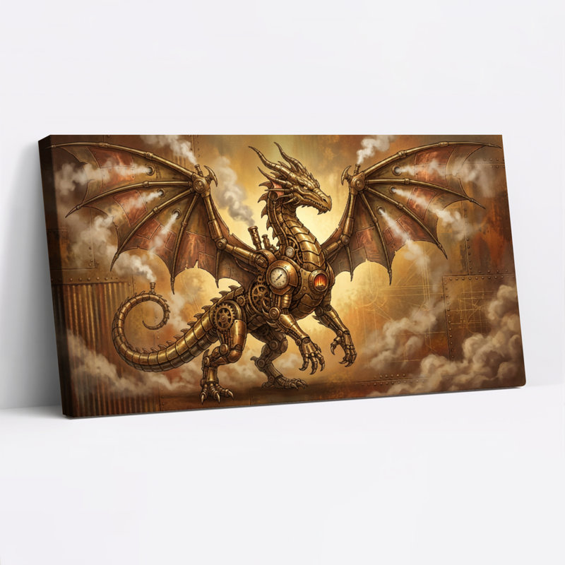 Ensemble de 1 tableau mural Steampunk Dragon Créature Mécanique sur Toile montée, H 12 po x l 36 po