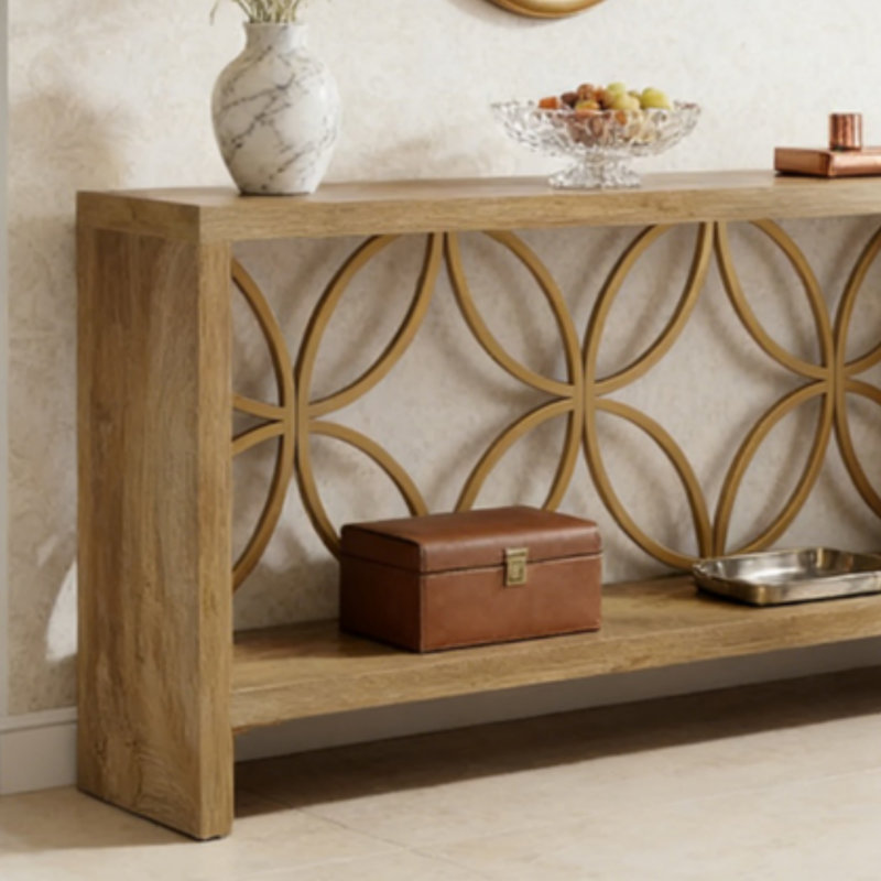 Console de canapé de style campagnard long de 70,9 po, entrée en bois et acier à 2 niveaux avec structure en métal, mobilier de couloir rustique pour le salon et le vestibule