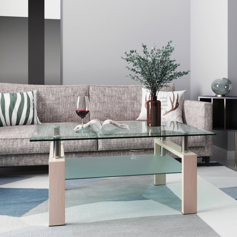 Table basse rectangulaire en verre, tables d'appoint modernes modernes de table basse pour les meubles de salon