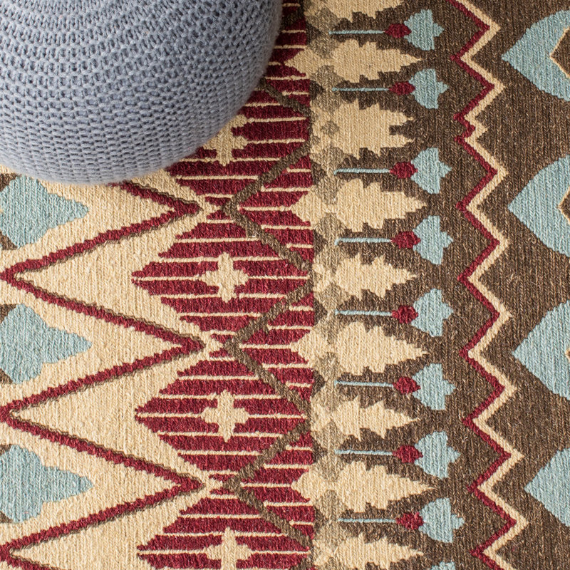 Tapis ikat en laine tissé à la main Brunson, Rectangle 6 pi x 9 pi