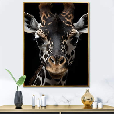«Black and White Giraffe Portrait Majesty I», reproduction sur toile