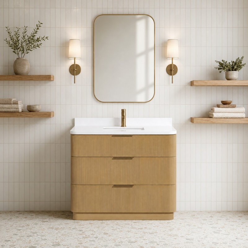 Meuble-lavabo simple en bois massif Calamigo