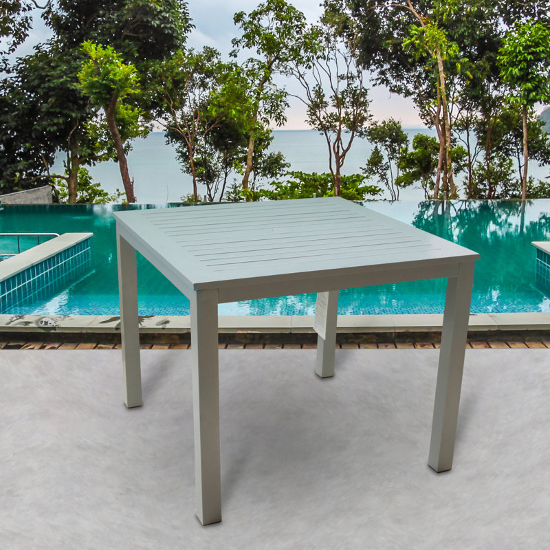 Patrica Square Metal Outdoor Dining Table With Umbrella Hole , 35.88'' in. W 35.88'' in. D, Gray