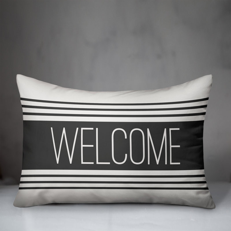 Textual Outdoor Throw Pillow, Charcoal