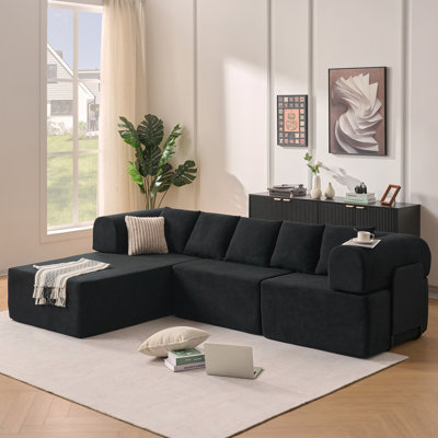 3-Piece 106" L-Shaped Velvet Upholstered Modular Sectional Sofa