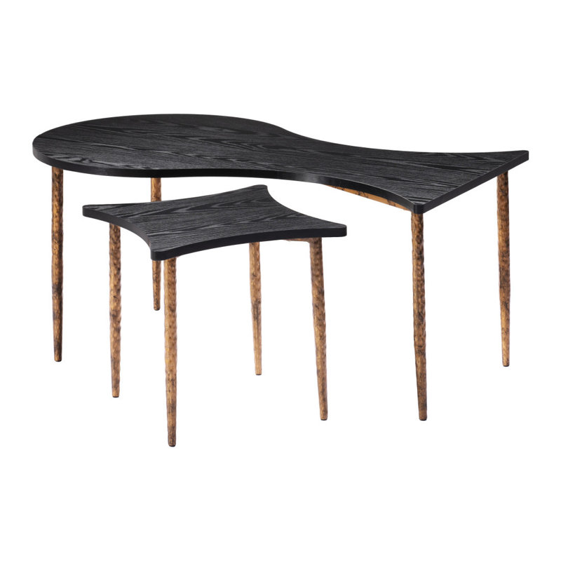 Ensemble de deux tables basses et de bout en bois noir et bronze