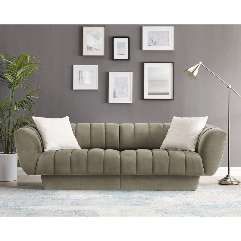 Charlotte 224Cm Velvet Rolled Arms Chesterfield Sofa, Beige