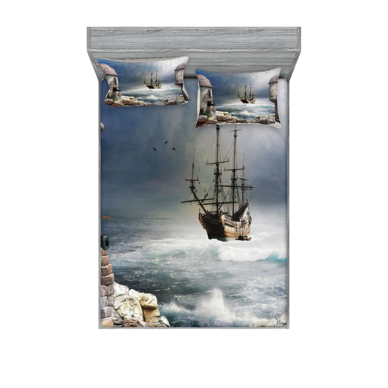 Drap-housse et coussin décoratif bleu pâle Muave beige Ambesonne, Ensemble de draps pour très grand lit californien