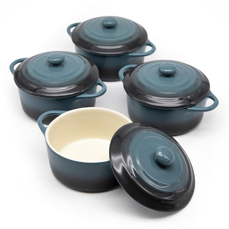 12 oz. Kook Mini cocottes en céramique avec couvercle, Dégradé gris