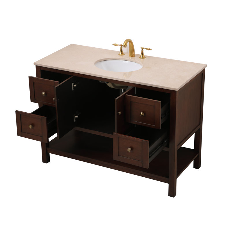 Amyra 48'' Single Bathroom Vanity with Marble Top, Brown, Cream, Antique Bronze