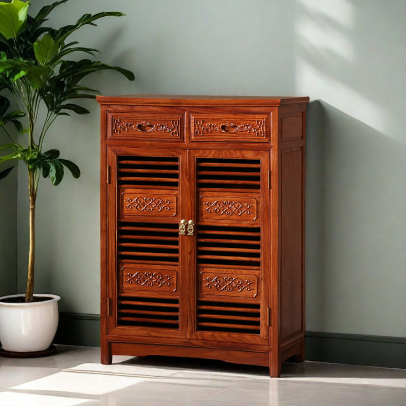 Durable And Firm With Antique Charm For Long Term 9 Pair Solid Wood Shoe Storage Cabinet