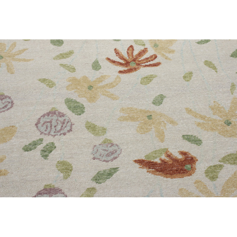 Distressed Homage Hand Knotted Wool Floral Area Rug, Rectangle 10' x 14'