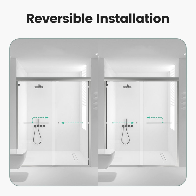 Semi-Frameless Double Sliding Shower Door with Tempered Glass, Chrome