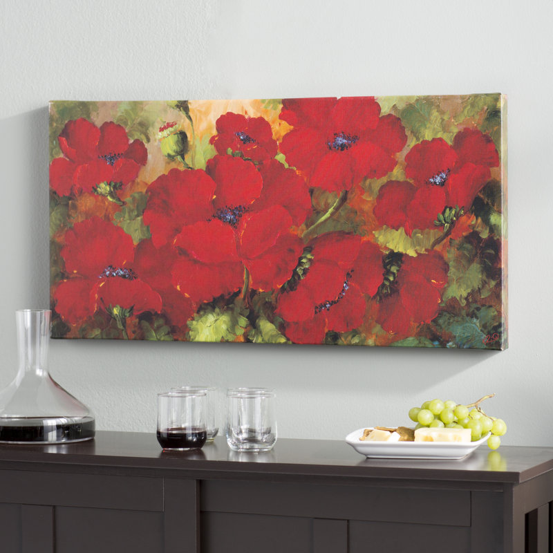 «Red Flowers», reproduction sur toile, H 10 po x l 19 po x p 2 po, Toile tendue