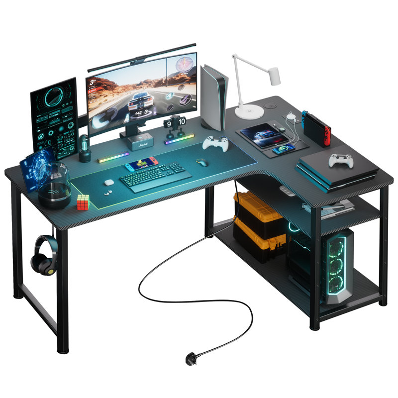 Hofstra Modular L-Shaped Steel Computer Desk with Built-In Electrical Outlet, Black, 74cm H x 110cm W x 80cm D