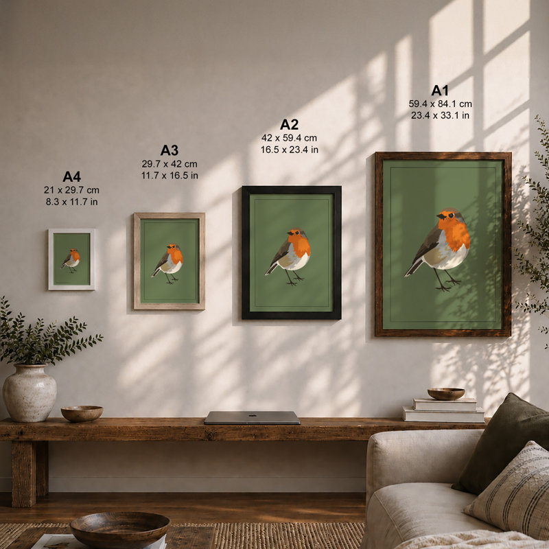Winter Robin Minimalist - Print, A4 - 29.7 x 21.0 cm, White