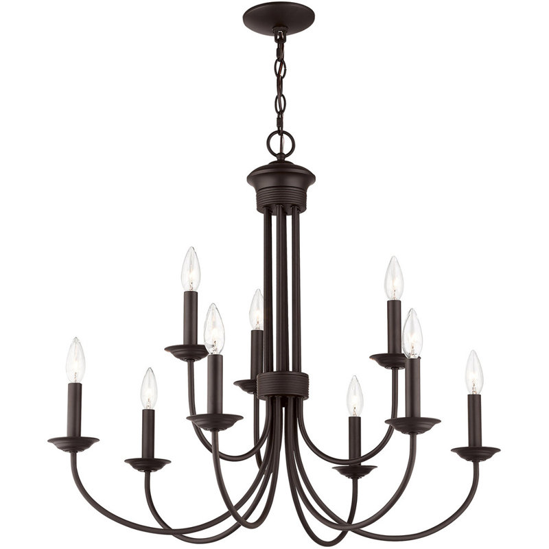Lustre style chandelier 9 lumières Arunvir, Bronze