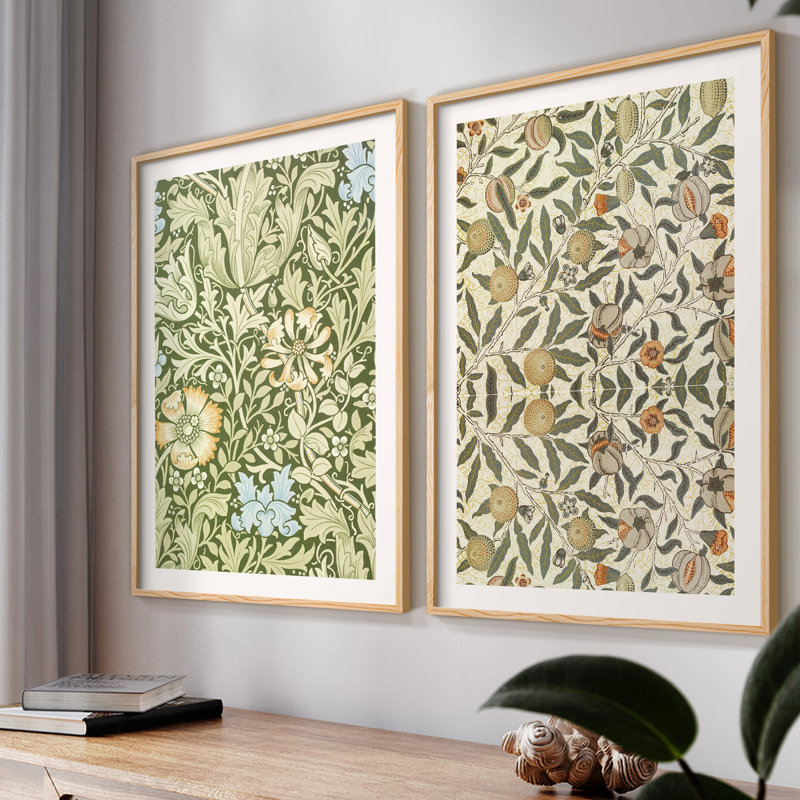 Vintage  Abstract III  -Framed Giclee Print - Set of 2, Natural, 12" H x 30" W