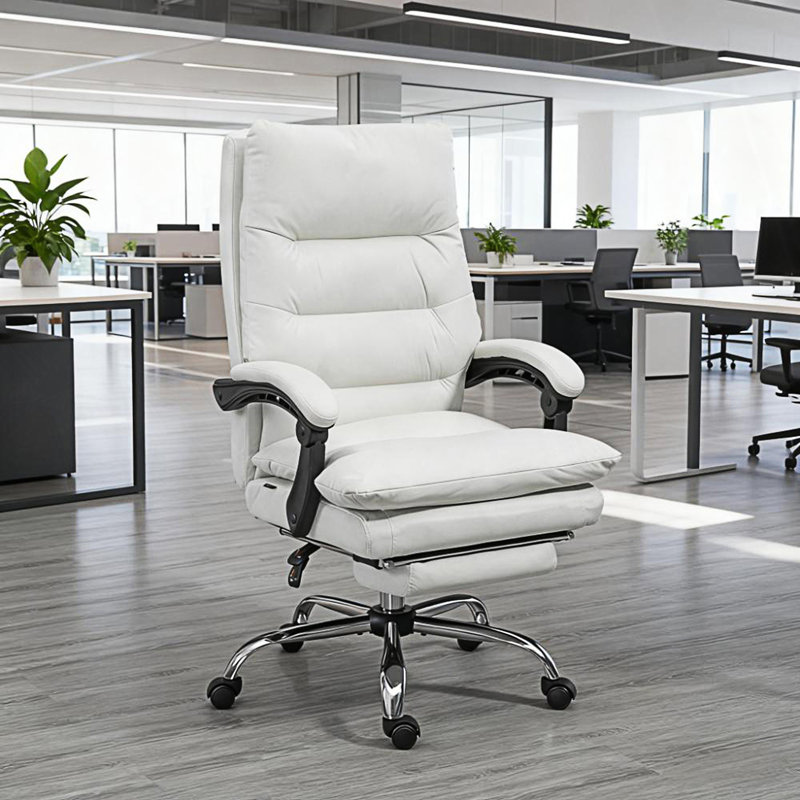 Fauteuil de massage, fauteuil inclinable chauffant avec repose-pieds, Blanc, crème