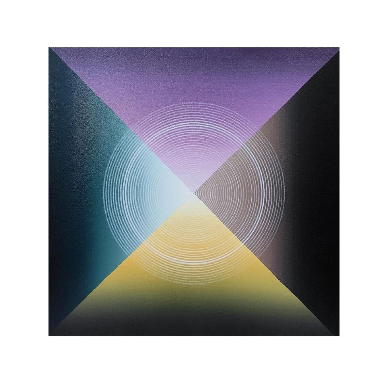 Peinture murale en acrylique à motif de pyramide colorée moderne par Ghanshyam Gupta - art mural abstrait géométrique 17 po x 17 po, accent de méditation symbolique