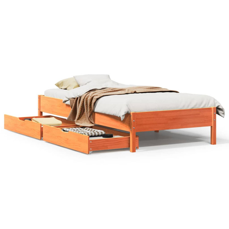 Chamberlan Solid Wood Storage Bed, 36.5cm H x 195.5cm W x 80.5cm D, Wax Brown