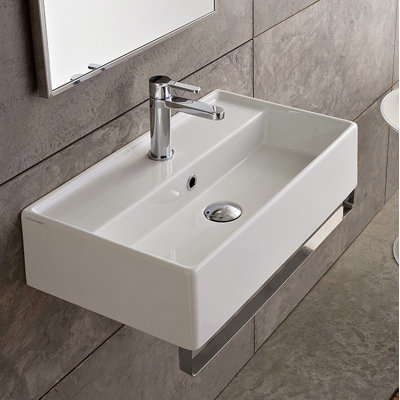 Scarabeo By Nameeks Teorema 13.8'' White/Chrome Ceramic Rectangular Bathroom Sink with Overflow