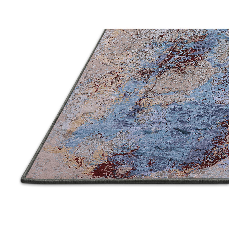 Tapis bleu / brun à motif abstrait Boyster, Rectangle 2 pi x 3 pi
