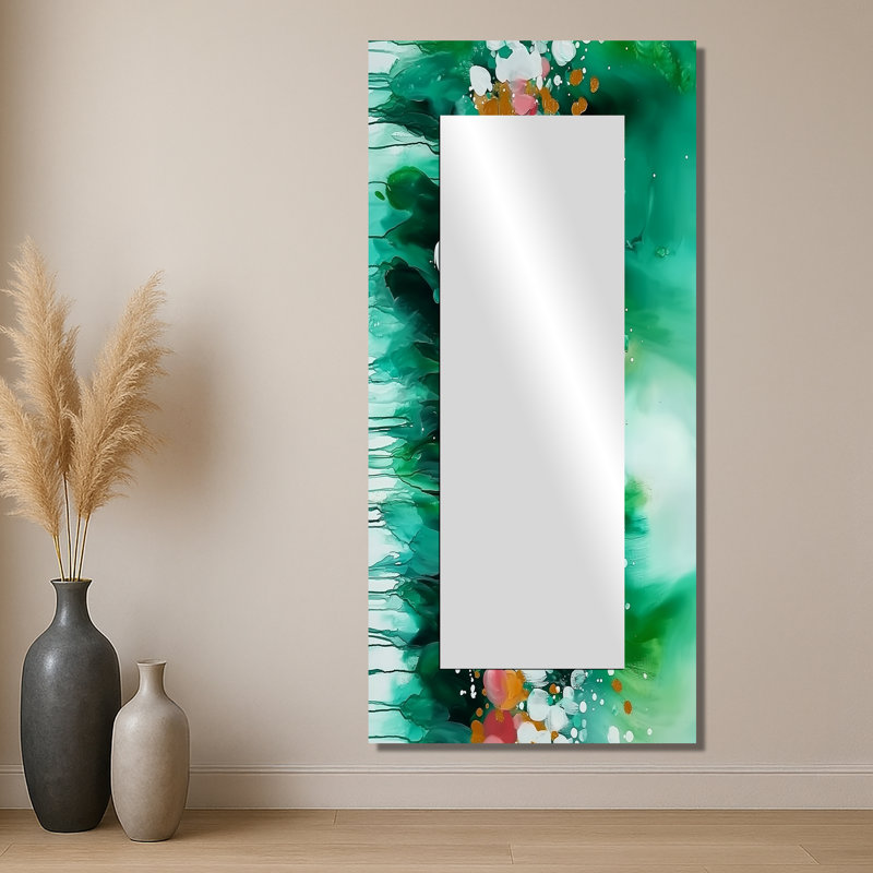 «Mute Floral», encre liquide, paysage I - miroir moderne pour décoration murale - imprimé sur métal, 28 po x 60 po