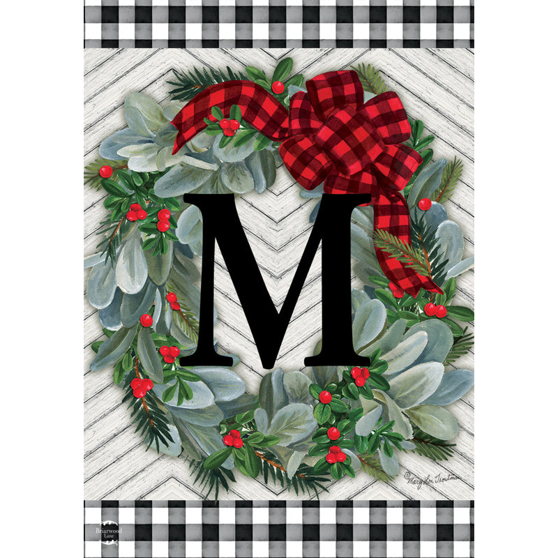 Hiver, couronne, monogramme, lettre M, drapeau de jardin