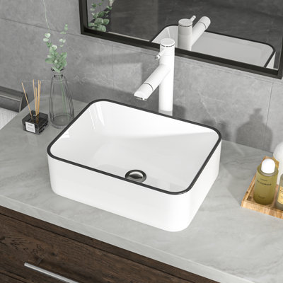 Mocoloo Ceramic Vessel Bathroom Sink Bathroom Sink with Decorative Rim