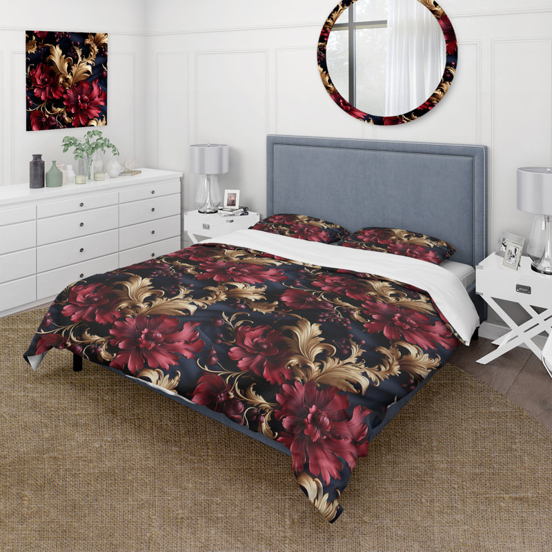 Opulent Baroque Scrolls Victorian Pattern II - Ensemble de housse de couette en damas